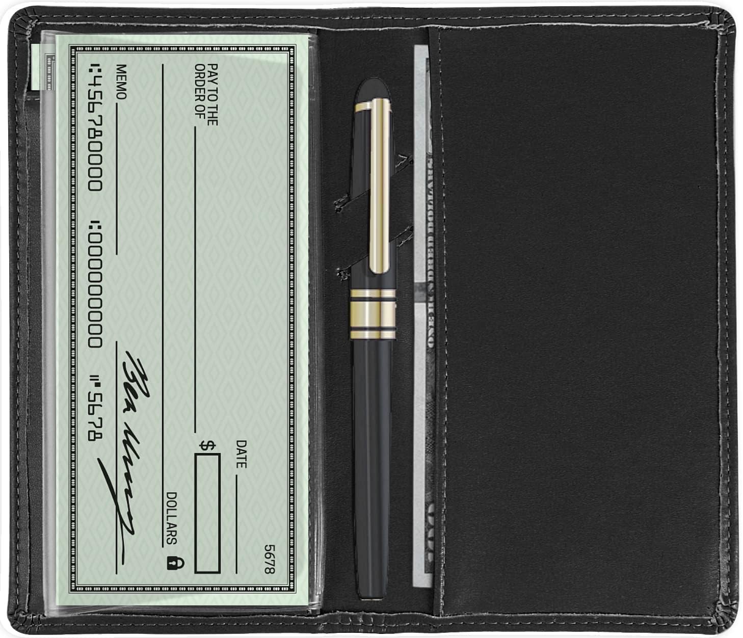 Sanlykate Leather Checkbook Cover for Men and Women, RFID Blocking Black