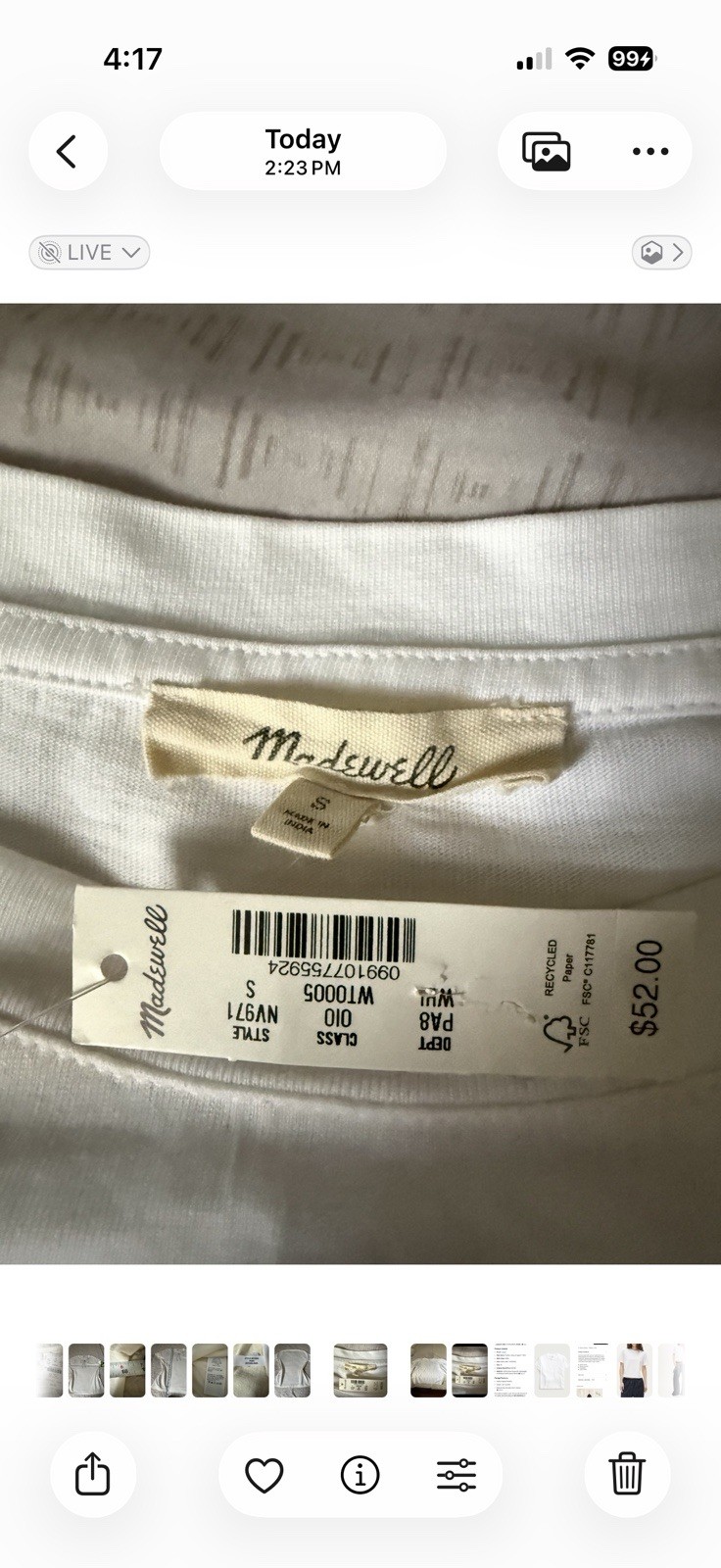 Madewell Women’s S White Solid Crew Neck 3/4 Puff Sleeve Knit Top NV971