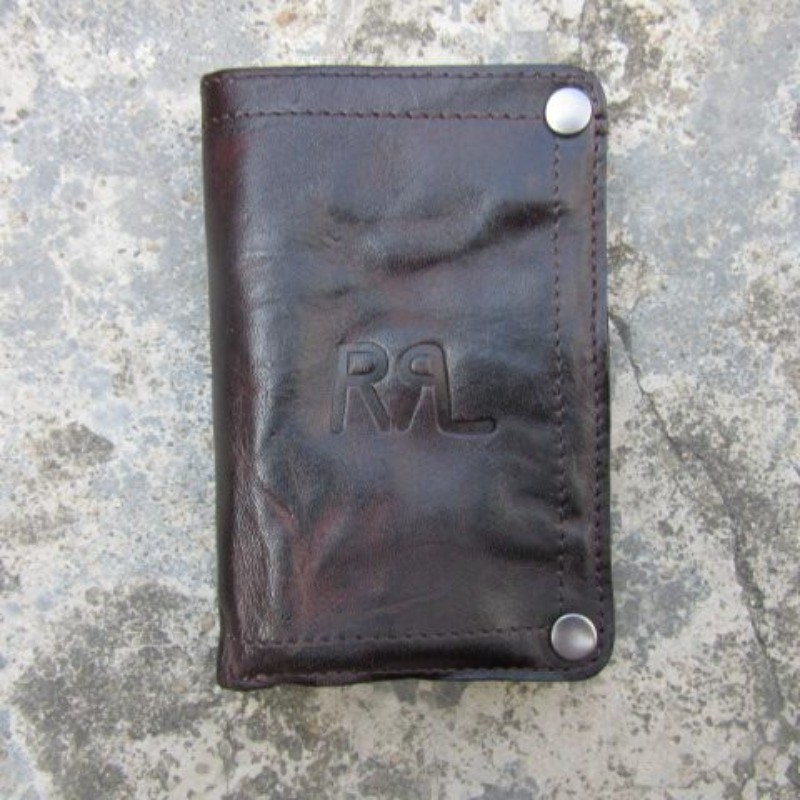 RRL Double RL Dark Brown Leather Short Wallet Men Casual Card Holder Wallet