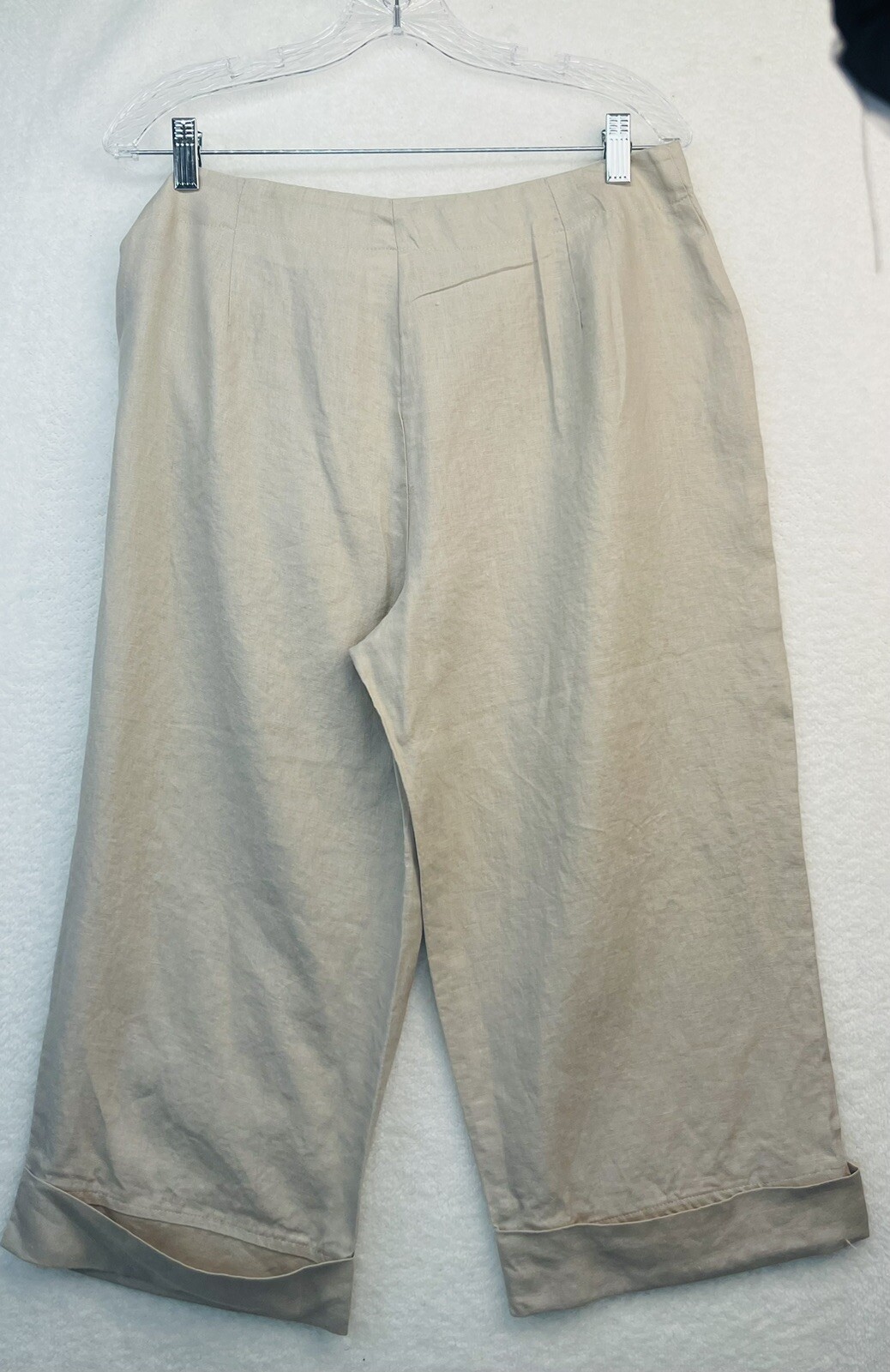 Eva Tralala 100% Lin Cuff Capris Summer Cool Breathable Flat Front Side Zip 3730