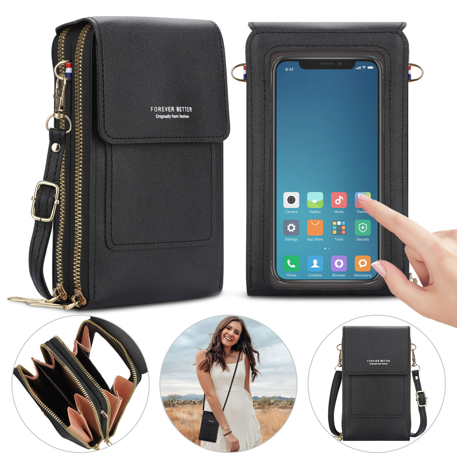 Women Touch Screen Cell Phone Bag Crossbody Shoulder Pouch Purse Key Card Case
