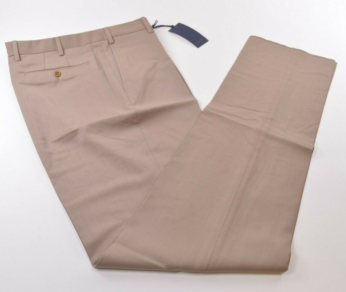 Zanella NWT Dress Pants Size 34 In Solid Khaki Tan Wool Devon Stretch Waist
