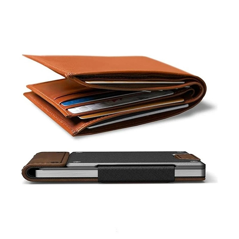 Mens Slim Metal Wallet RFID Blocking Minimalist Card Holder Pull Tab Cash Strap