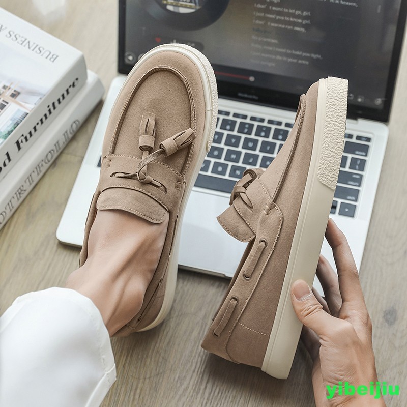 Men’s Causal Loafers Skateboarding Dress Shoes Round Toe Flat Heels Pull On Man