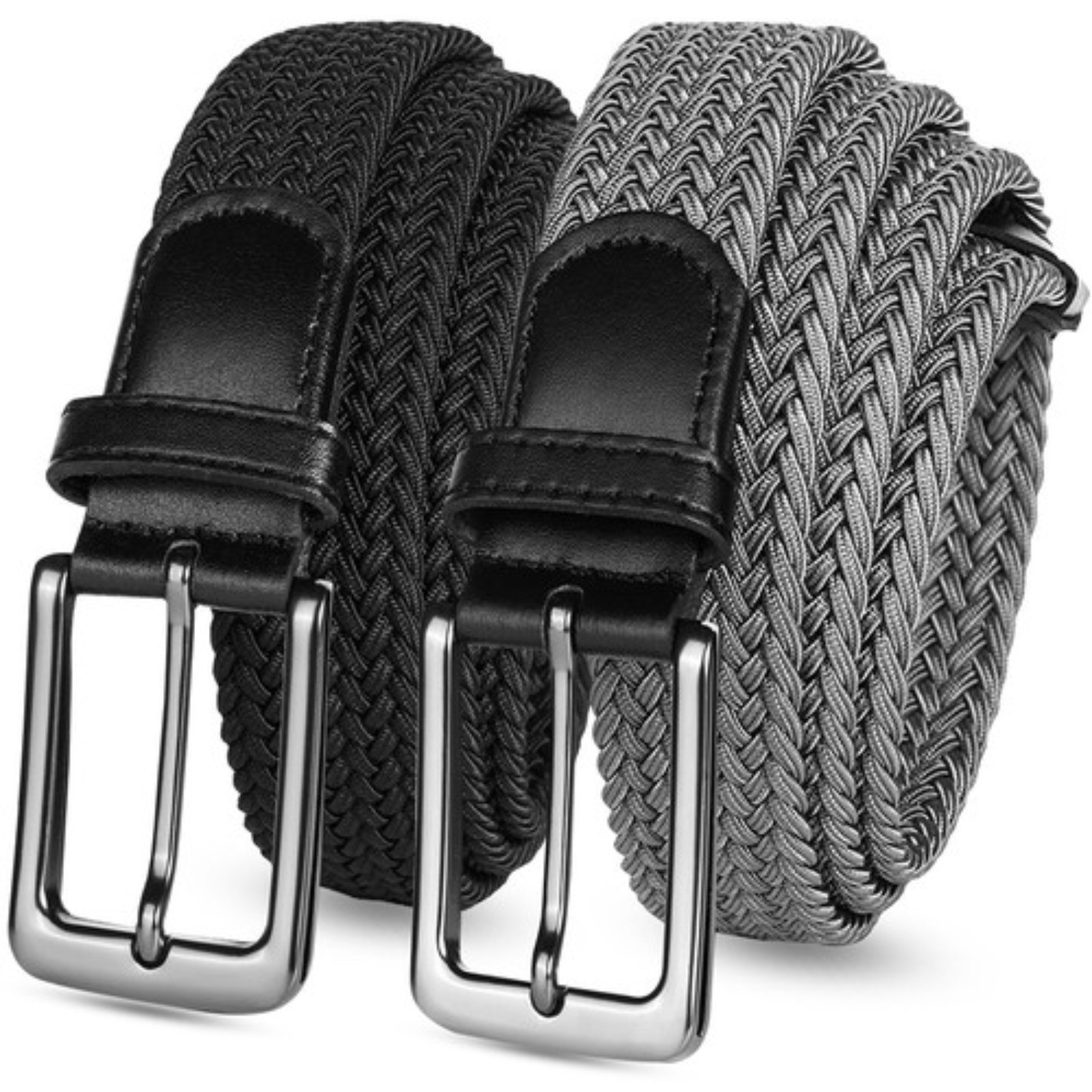 Men’s Stretch Belts Elastic Braided 2 Pack, Woven Belt Men for Golf Casual Pants