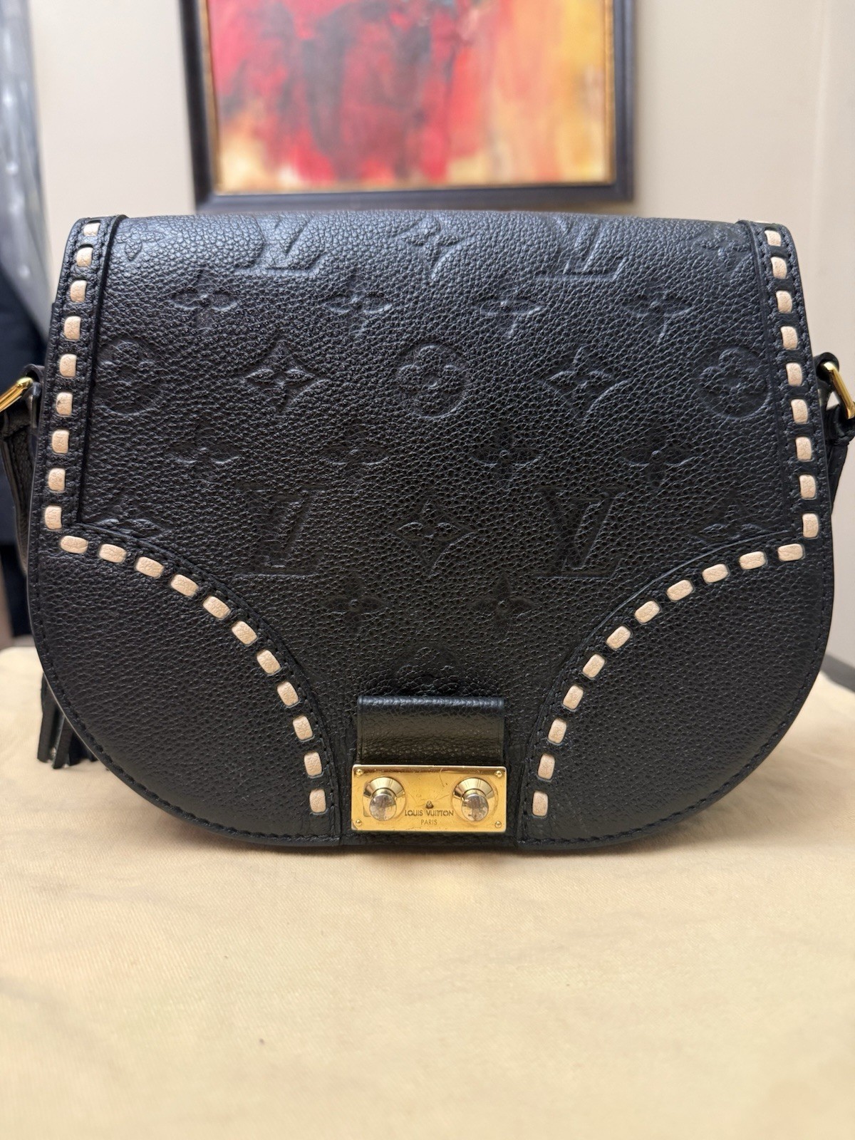 Louis Vuitton Black Monogram Embossed Crossbody Small Gold Hardware w/ Dust Bag