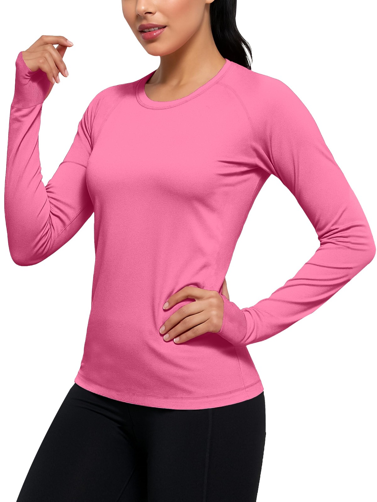 Women Thumb Hole Long Sleeve Shirt Neon Athletic Workout Activewear Top