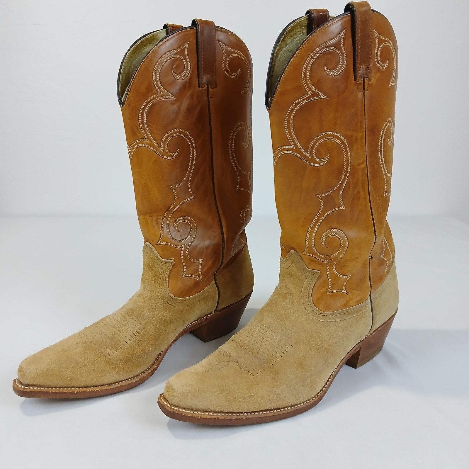 Justin Boots Mens 11D Tan Brown Suede Leather Vintage Western Cowboy Made in USA