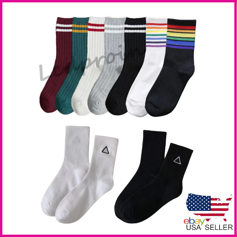 Women Socks Striped Cotton High Ankle Crew Sock Pride Stocking Rainbow Triangle