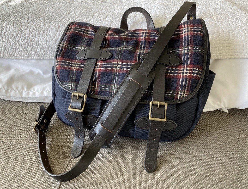 Filson x Brooks Brothers Messenger Bag Blue Plaid Flap Buckle Closure
