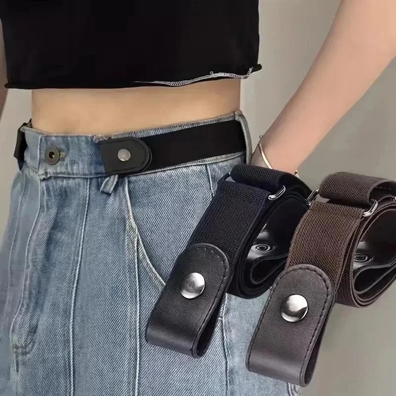 2 Pack No Buckle Elastic Belt Invisible Loop Belt for Jeans Pants