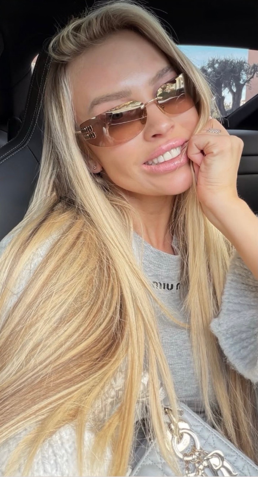 Miu Miu MU A51S 5AK20P Unisex Rectangle Sunglasses in Gold with Brown Lens 100%