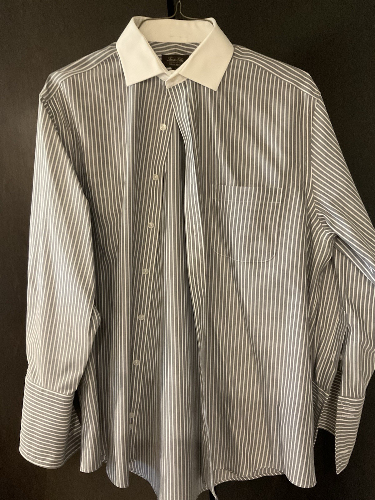 Black White-striped Winchester Tasso Elba French Cuff Dress Shirt, 16.5”, 32×33