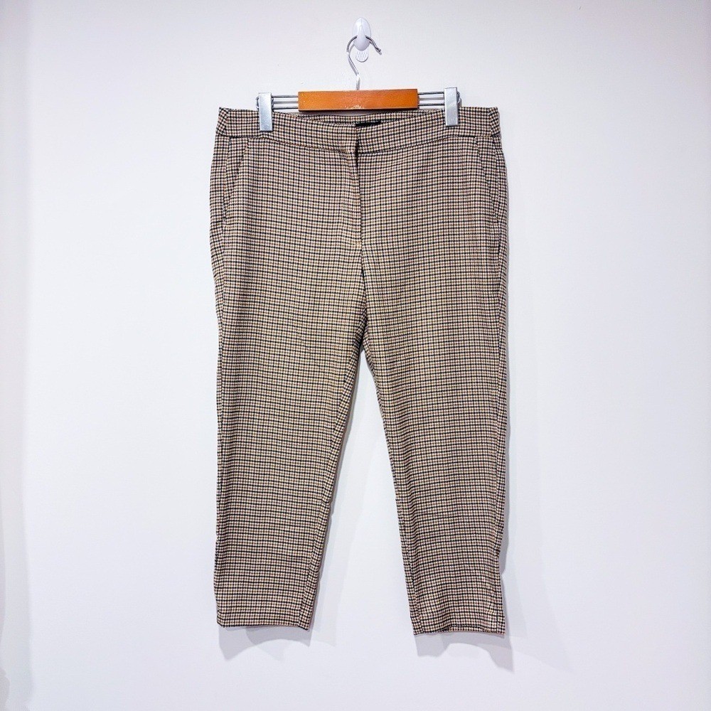 ZARA Women’s Beige Black Houndstooth Narrow Leg Pants Size 8
