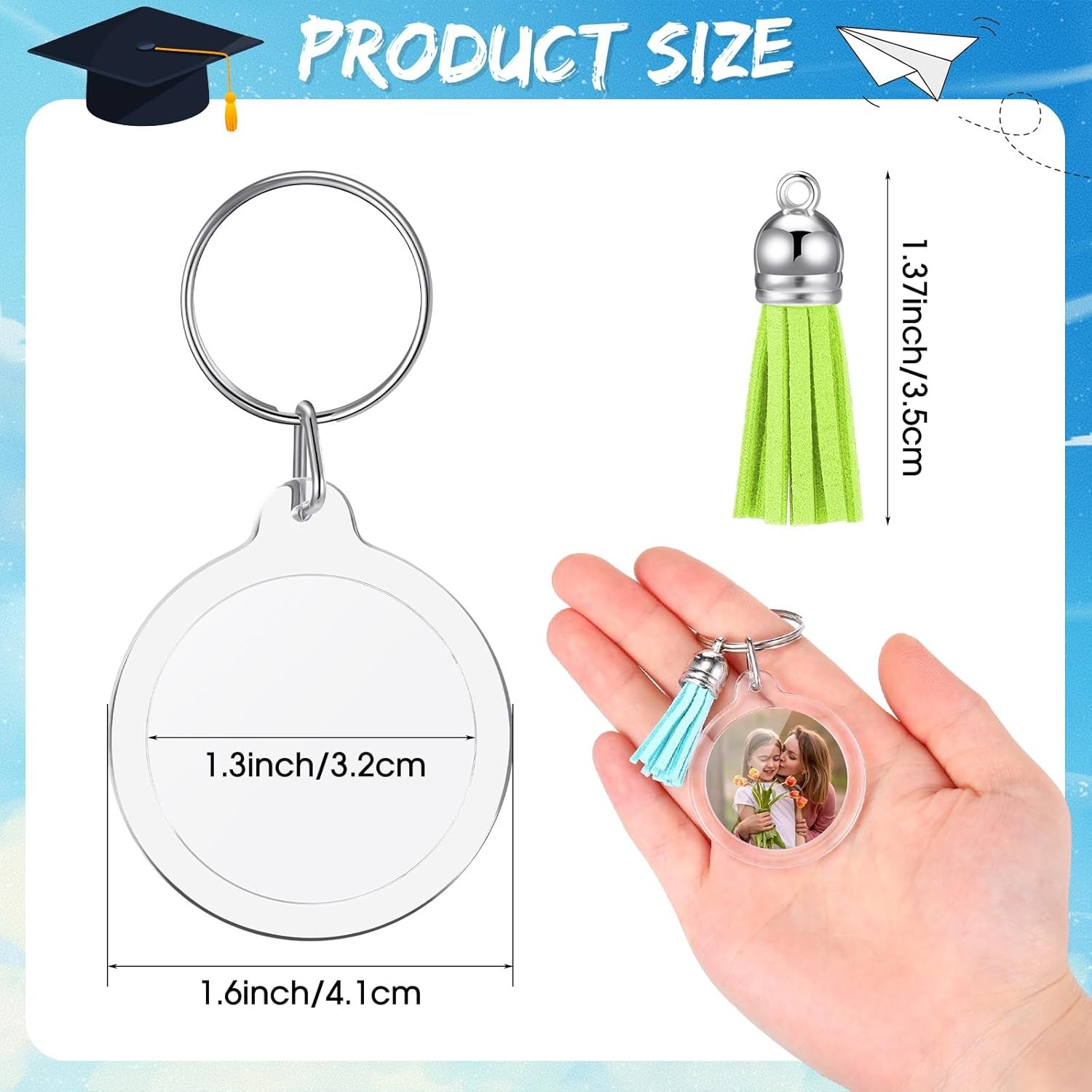 Acrylic Clear Blank Custom Photo Keychain Frame with Tassel Keychain Holder