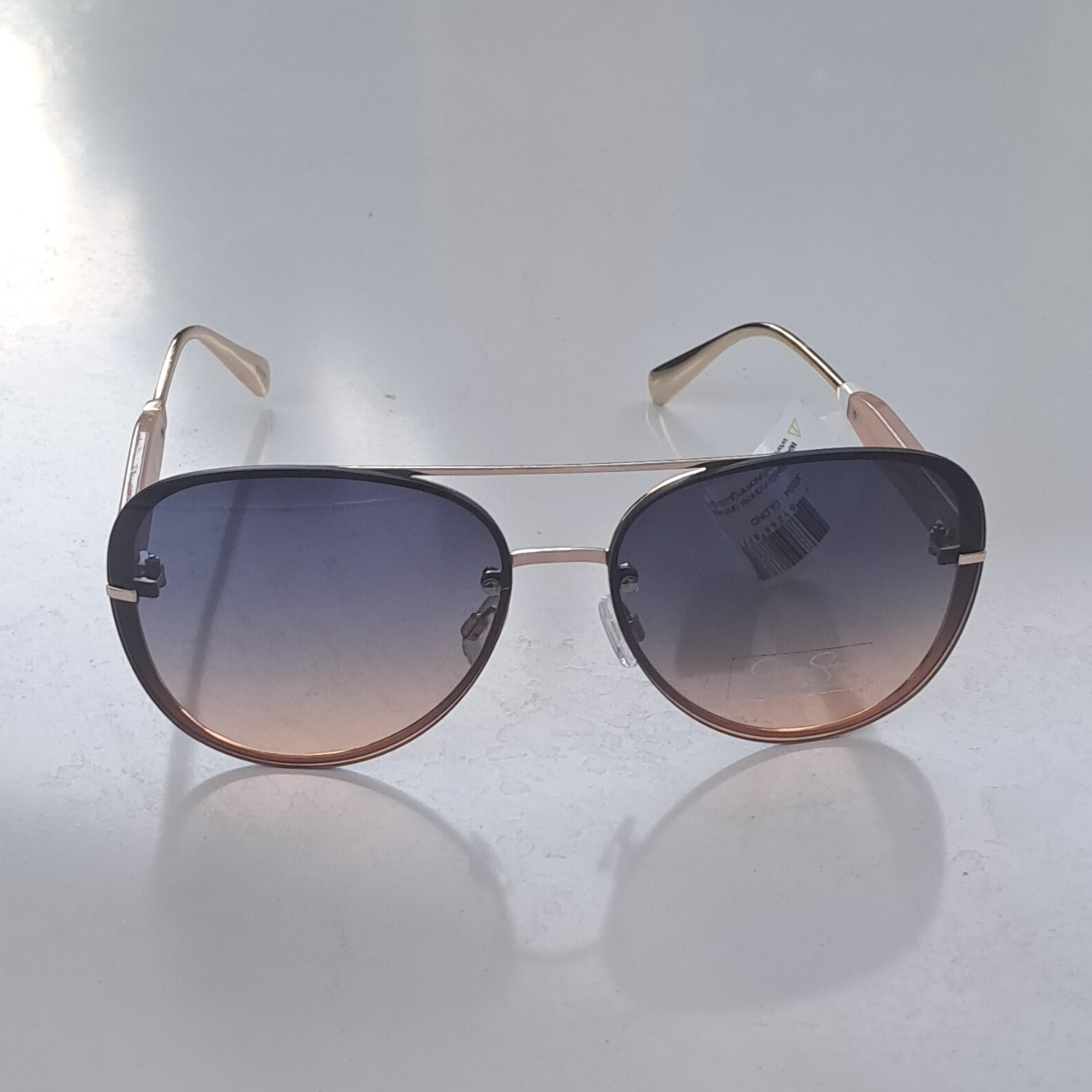 OVER SIZE Jessica Simpson Aviator Sunglasses Gold Metal Blue&pink Gradient UV