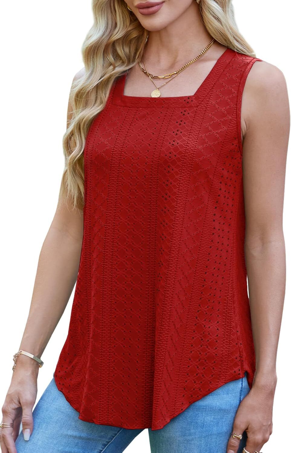 Womens Square Neck Tank Top Sleeveless Loose Fit Casual Summer Beach Vacation