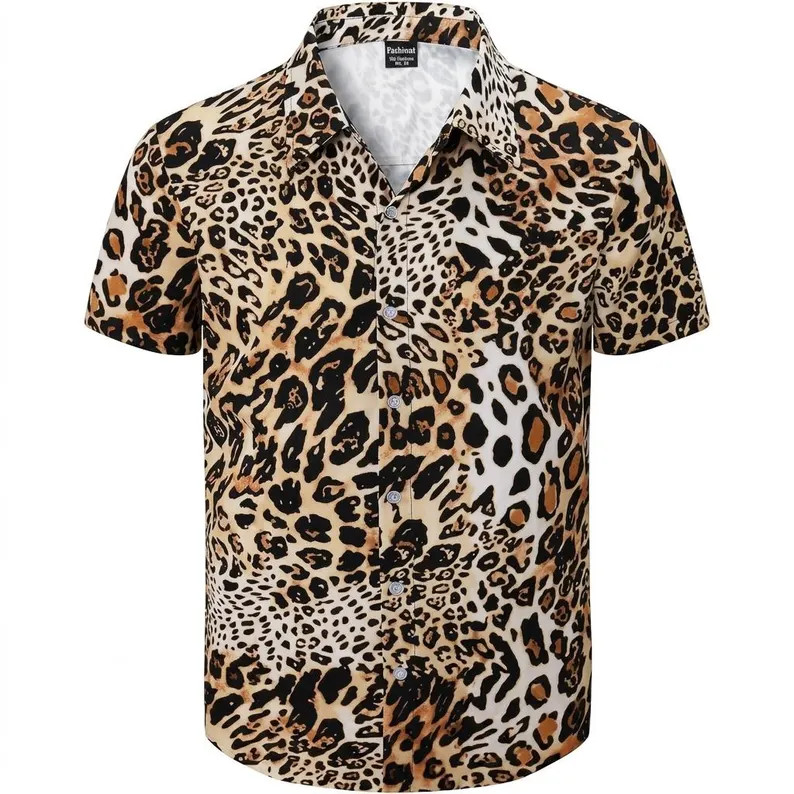 Leopard Hawaiian Shirt Mens Button Down Beach Summer Vacation