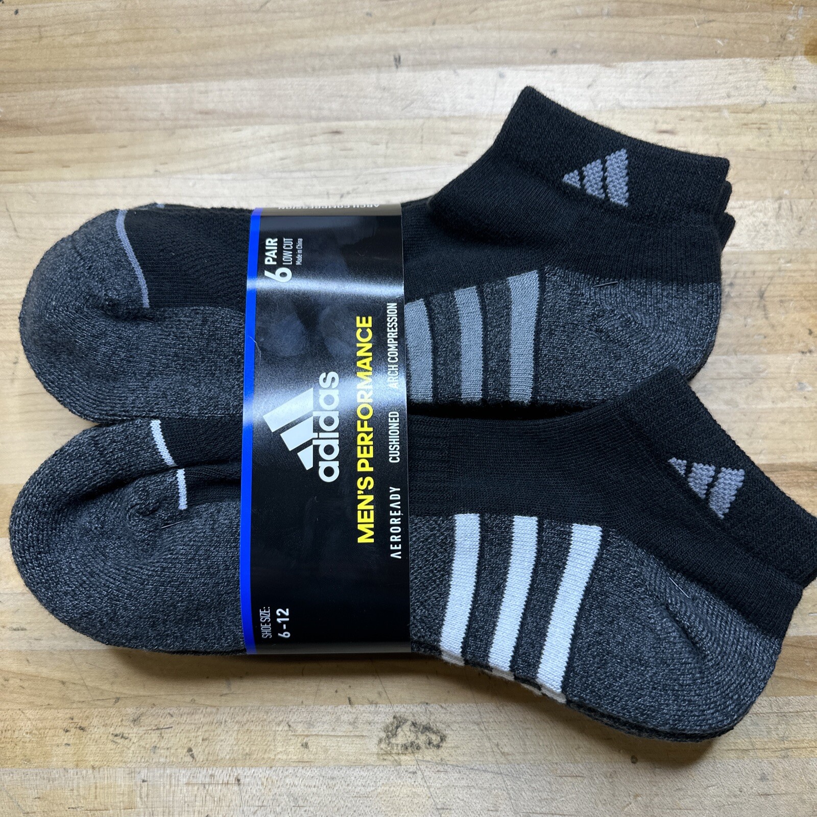Adidas Men’s Cushioned Low Cut Ankle Socks 6 Pairs Gray Black Compression 6-12