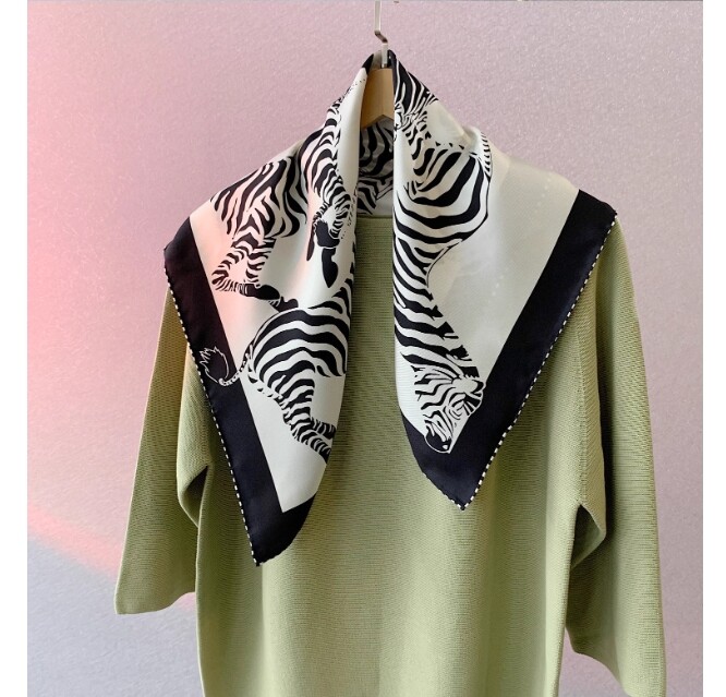 New Spring Boutique High Quality 100% Mulberry Twill Silk Zebra Print Scarf 25‘’