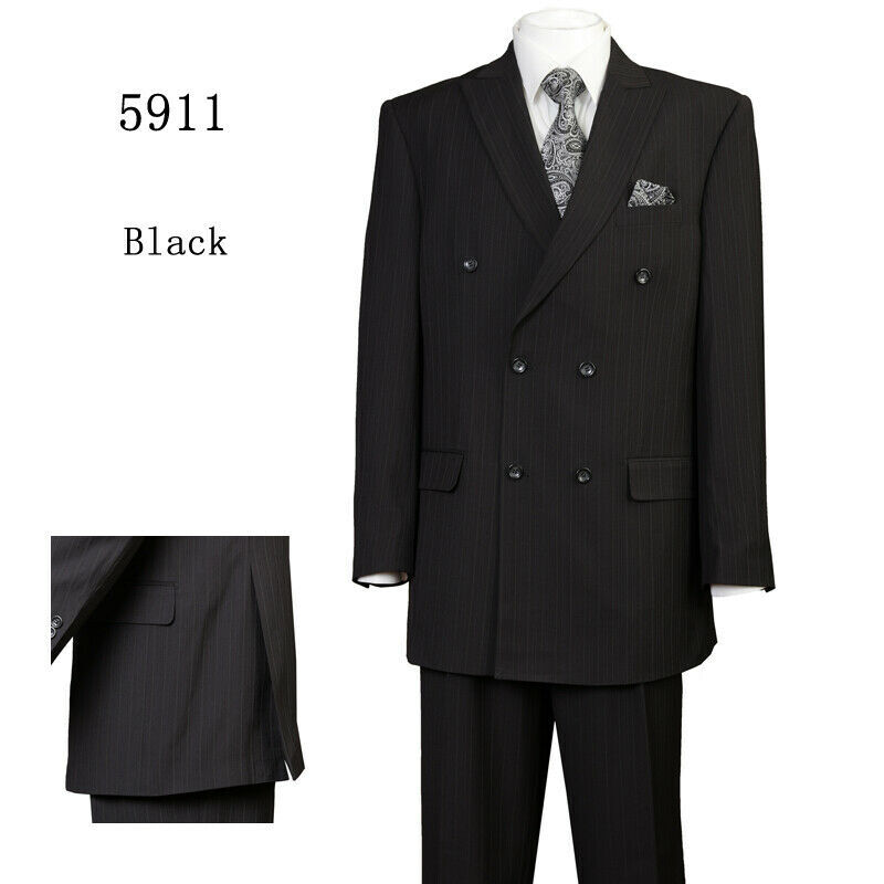 Men’s Double Breasted Suit Striped , Double Vents ,Pants with Pleats L5911