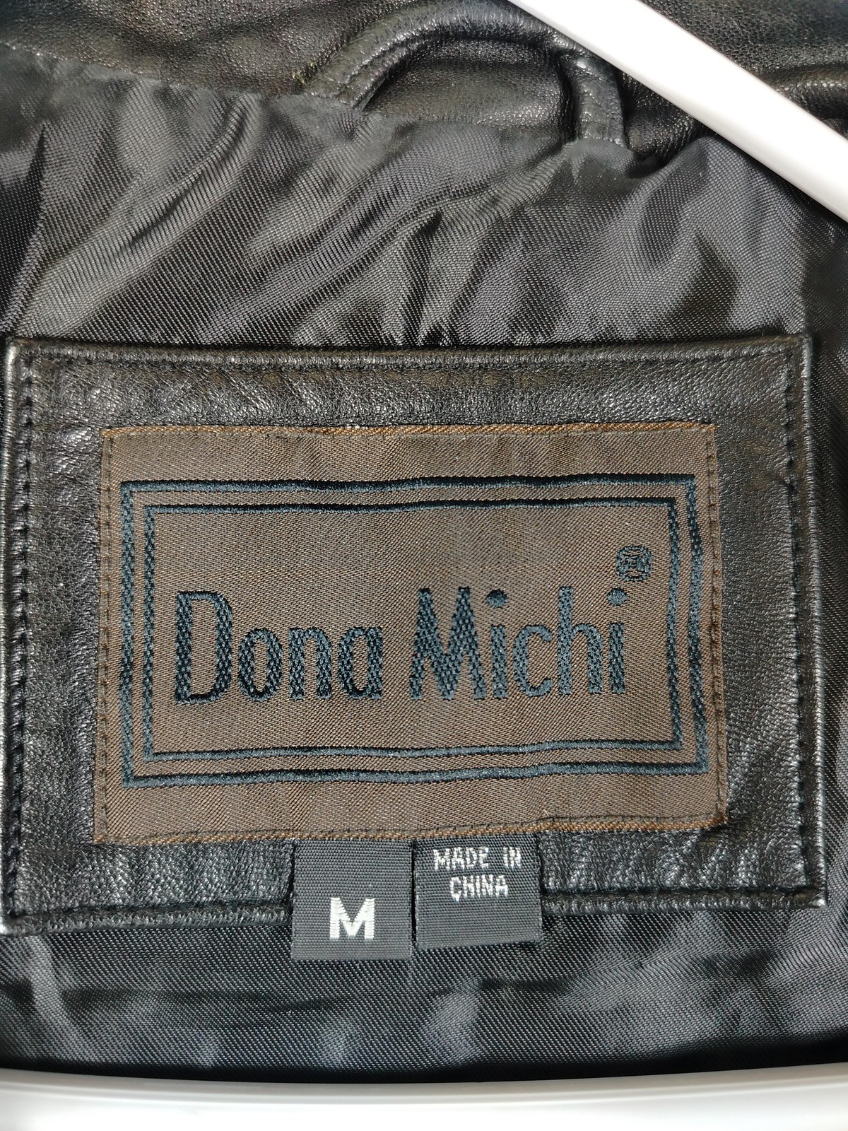 Dona Michi Jacket Womens Medium Black Leather Moto Zip Front Stand Collar Lined