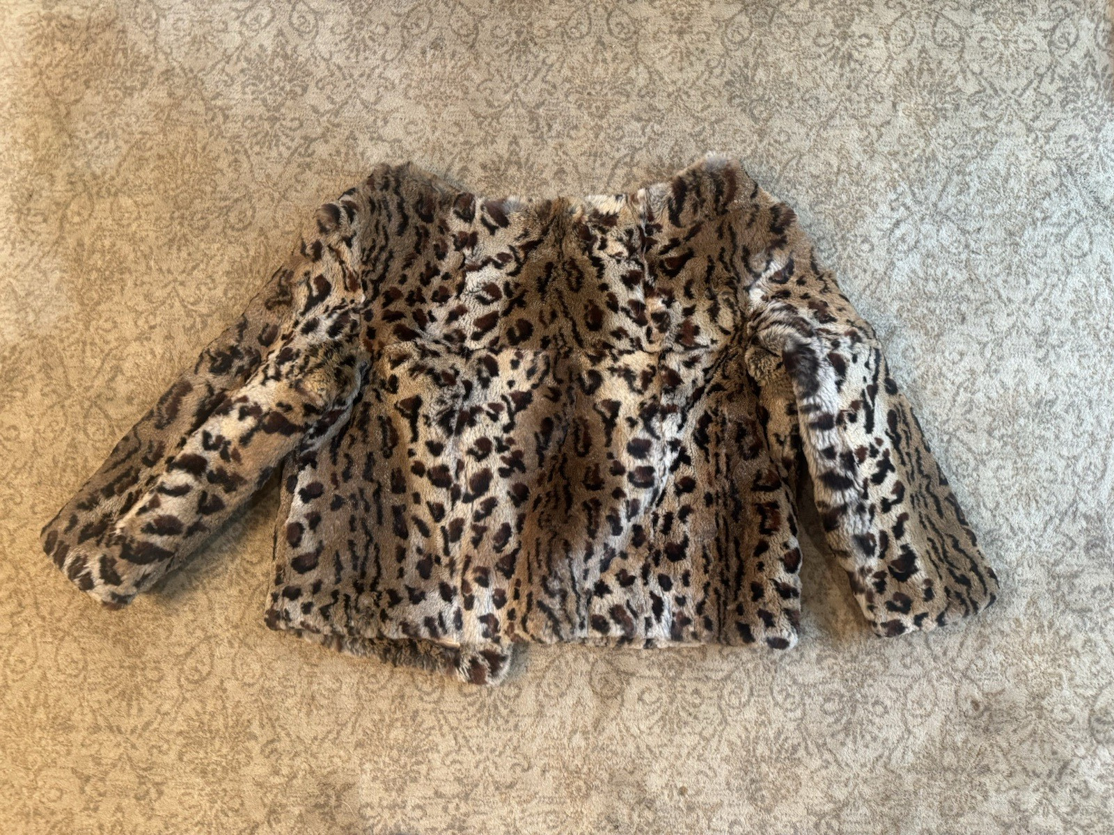 Jocelyn leopard print rabbit fur bolero boat neck with bow tie short sleeves