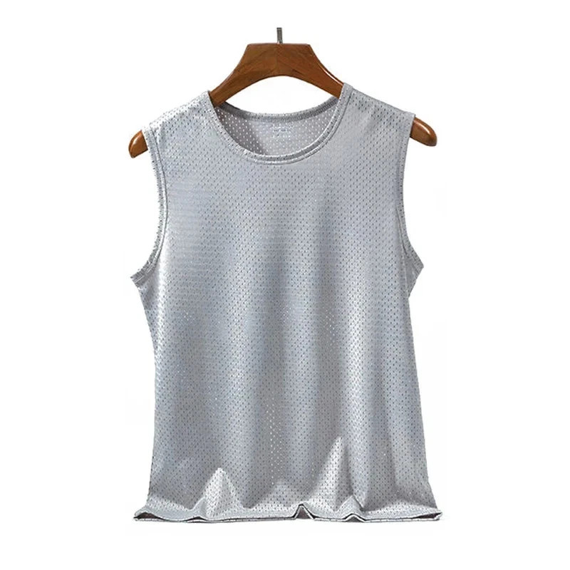 Men’s Ice Silk Mesh Tank Tops Gym Stringer Transparent Bodybuilding