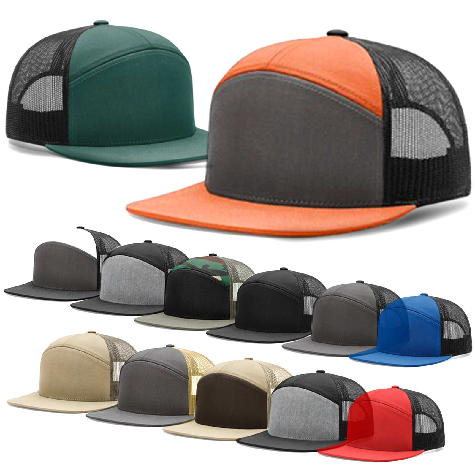 Richardson 168 Hat Cap 7 PANEL TRUCKER Hi-Pro 7 Panel Adjustable Snapback OSFM