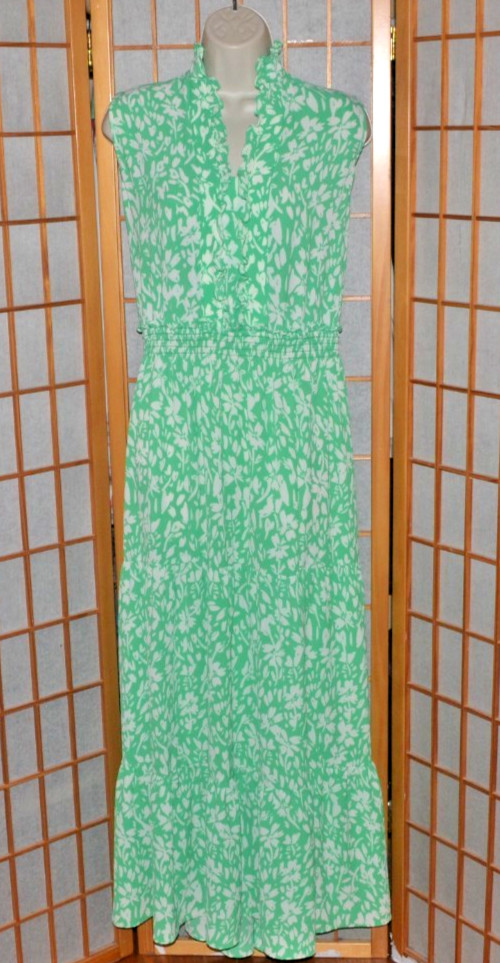 London Times Woman Sleeveless Green Floral Tiered&Smocked Maxi Dress Sz. 16W