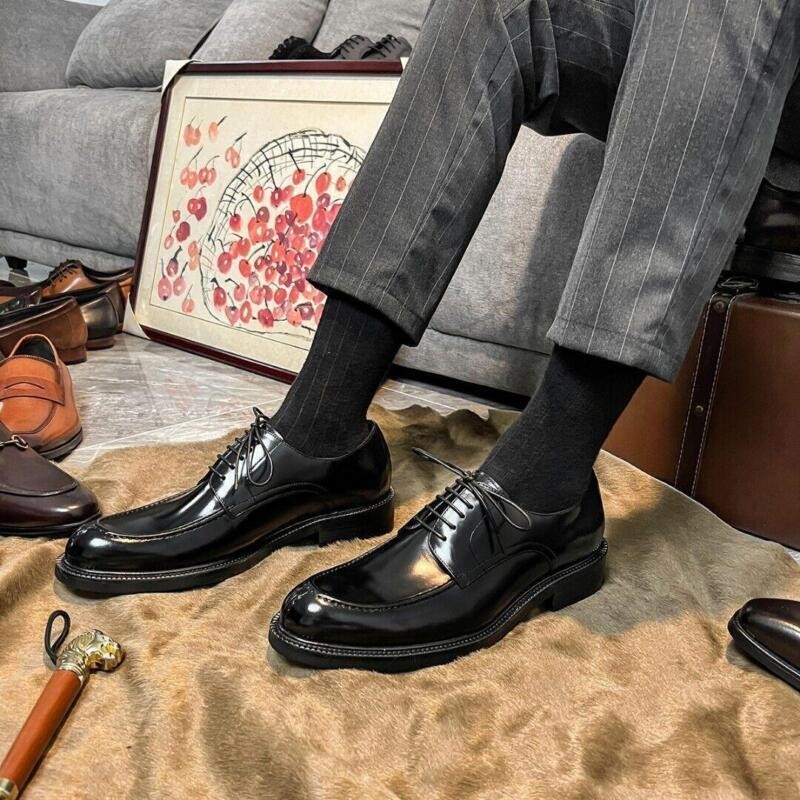 British Men’s Dress Formal Wedding Club Oxfords Leather Round toe Lace up Shoes