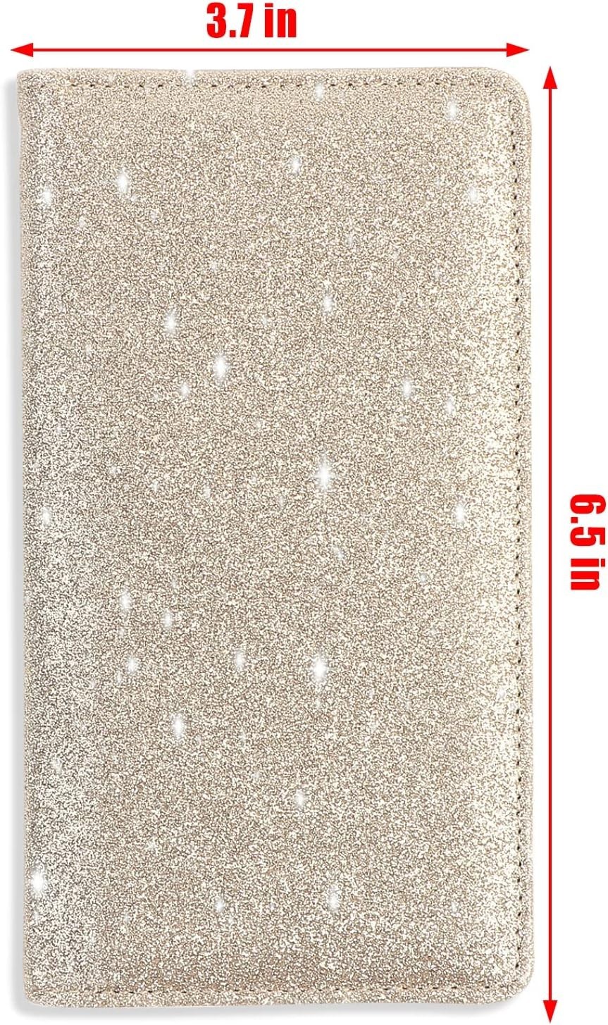 Sanlykate Glitter Checkbook Cover RFID PU Leather Case w Pen Holder Champagne