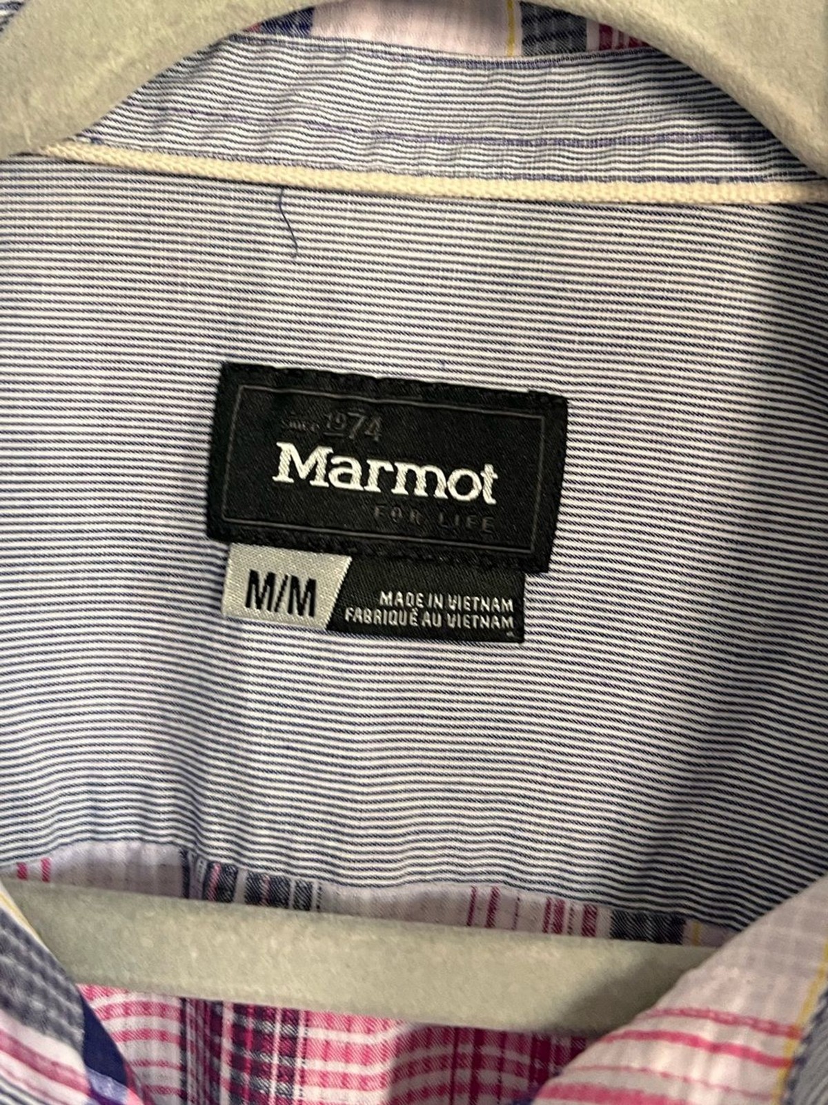 Marmot Women’s Lillian Plaid Flannel Button Down size Medium Pink White