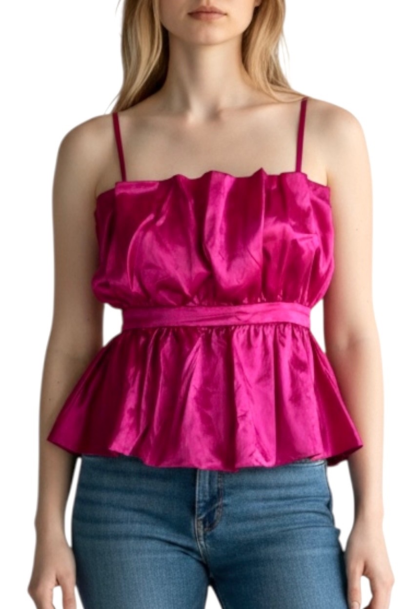 Thirty Thirty Junior’s Pleated Ruffle Blouse Top Sleeveless Zip Size M Hot Pink