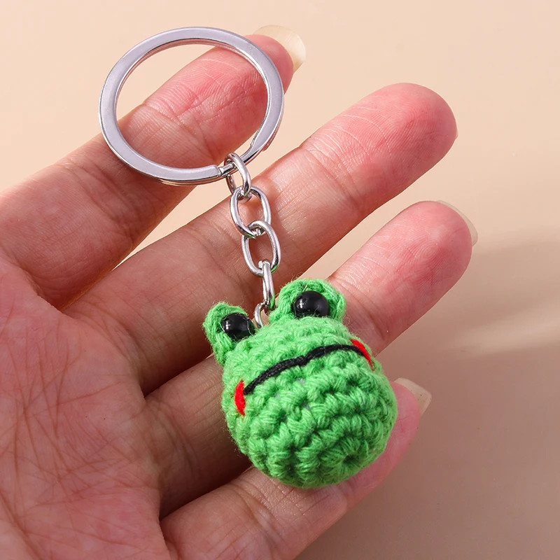 Cute Handmade Knitted Animal Keychain Crocheted Frog Keyring Pendant Key Holder