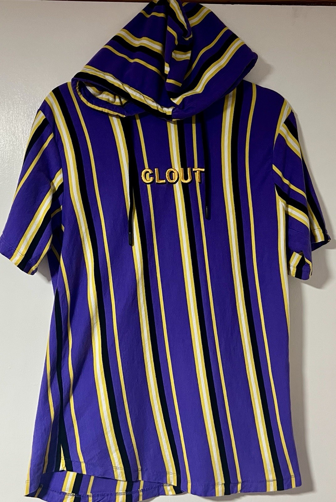 Clout Hooded Tshirt Medium Short Sleeve Purple Yellow Striped Vox Populi