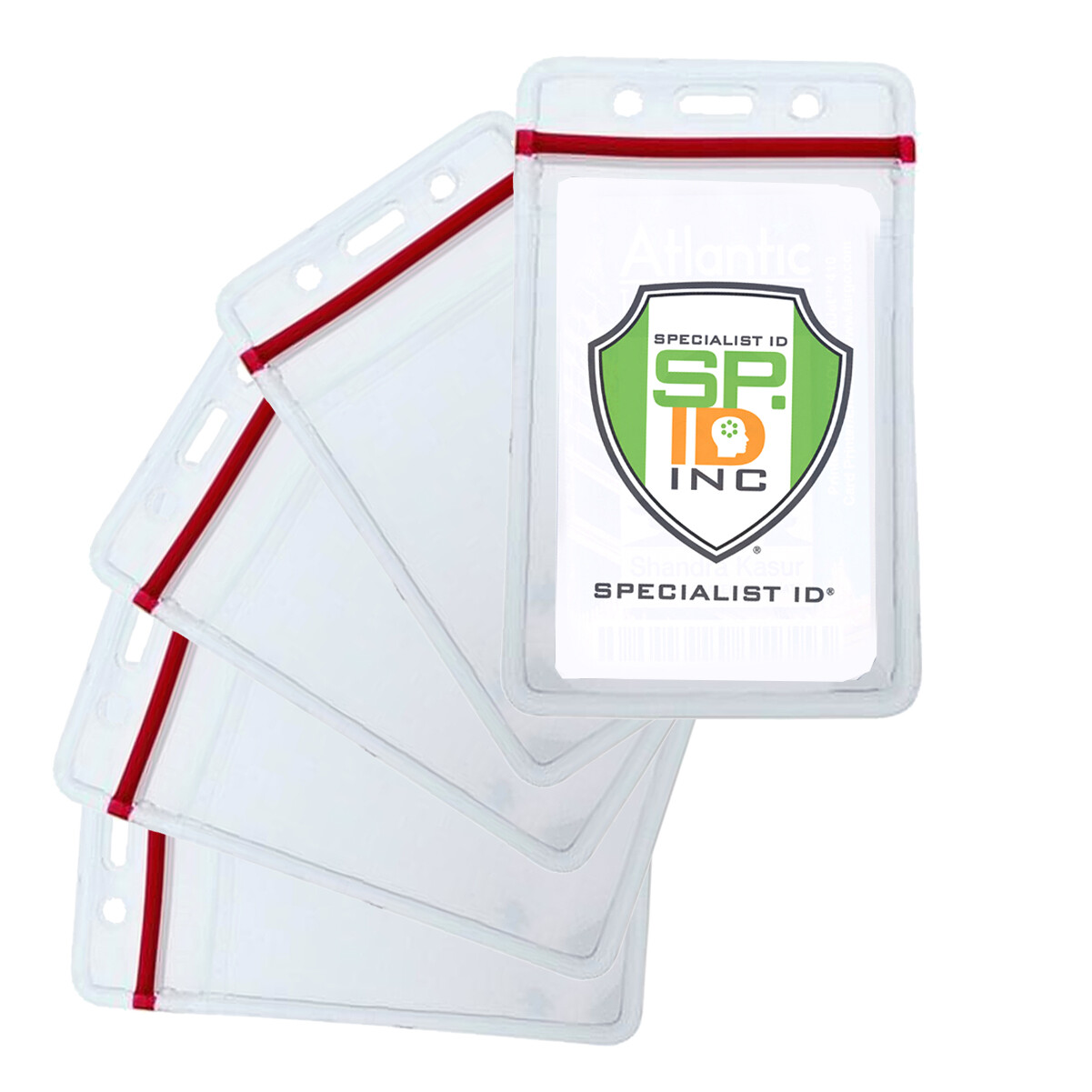 5 Pack – Heavy Duty Vertical Vinyl Badge Holders with Zip Top by Specialist ID