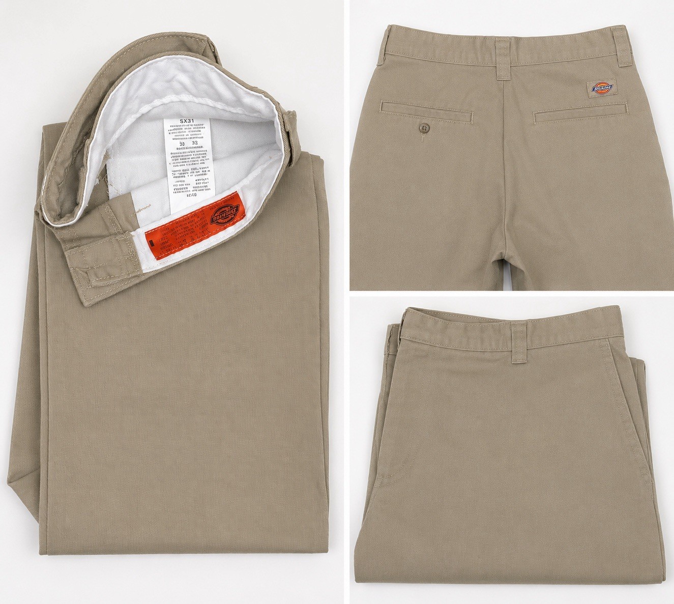Dickies 874 Beige Workwear Pants 33W Regular Fit Straight Twill Flat Front