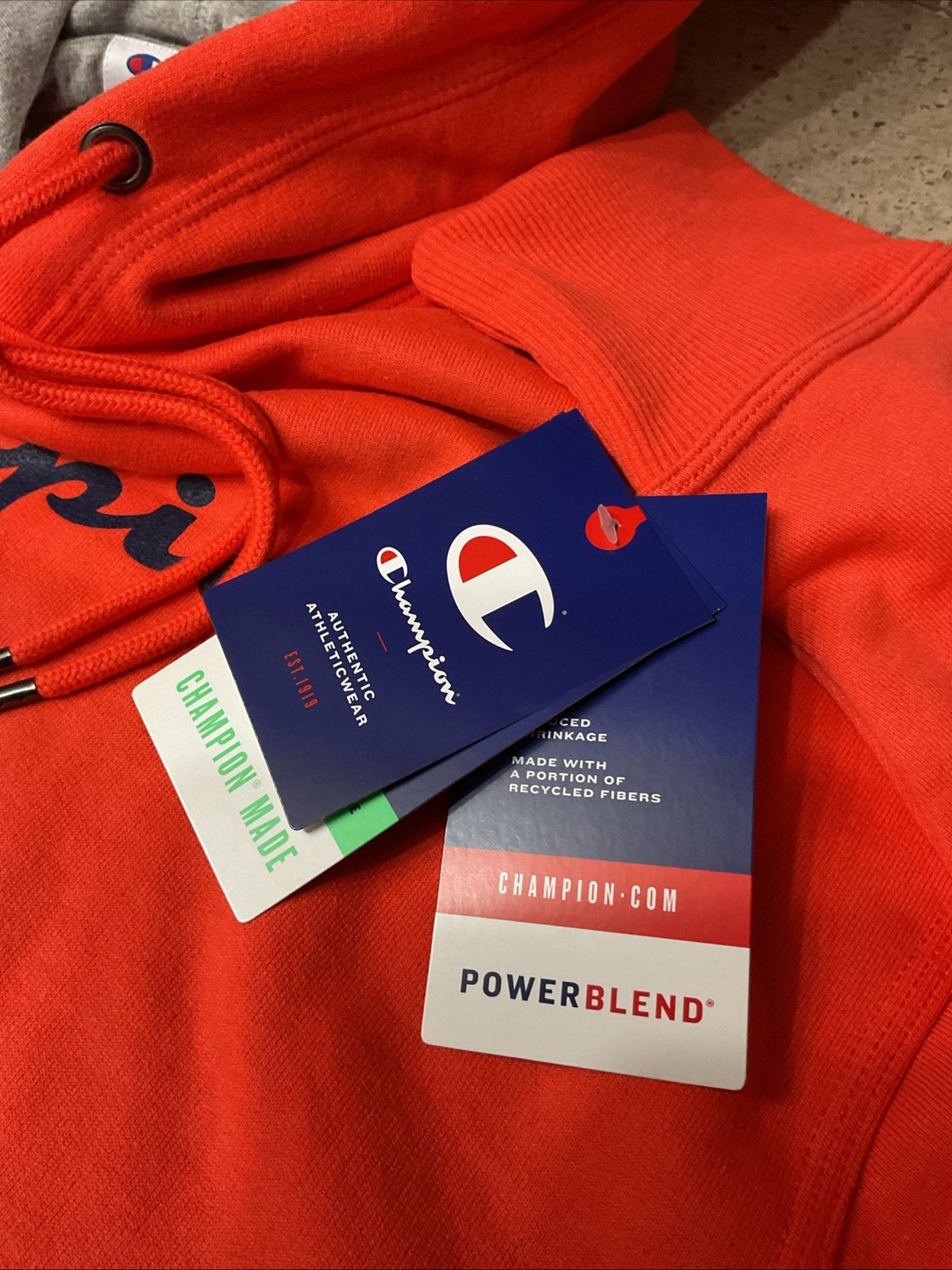 Mens Champion Hoodie Poppy Peach Orange Fleece Size Large 50×28” Pullover New