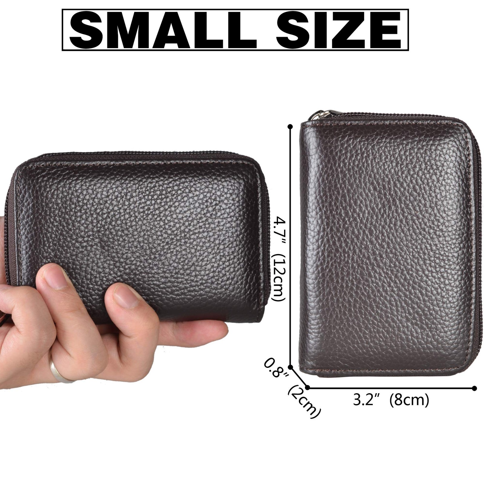 Genuine Leather Credit Card Holder Zipper Wallet With 26 Card Slots (Coffee)