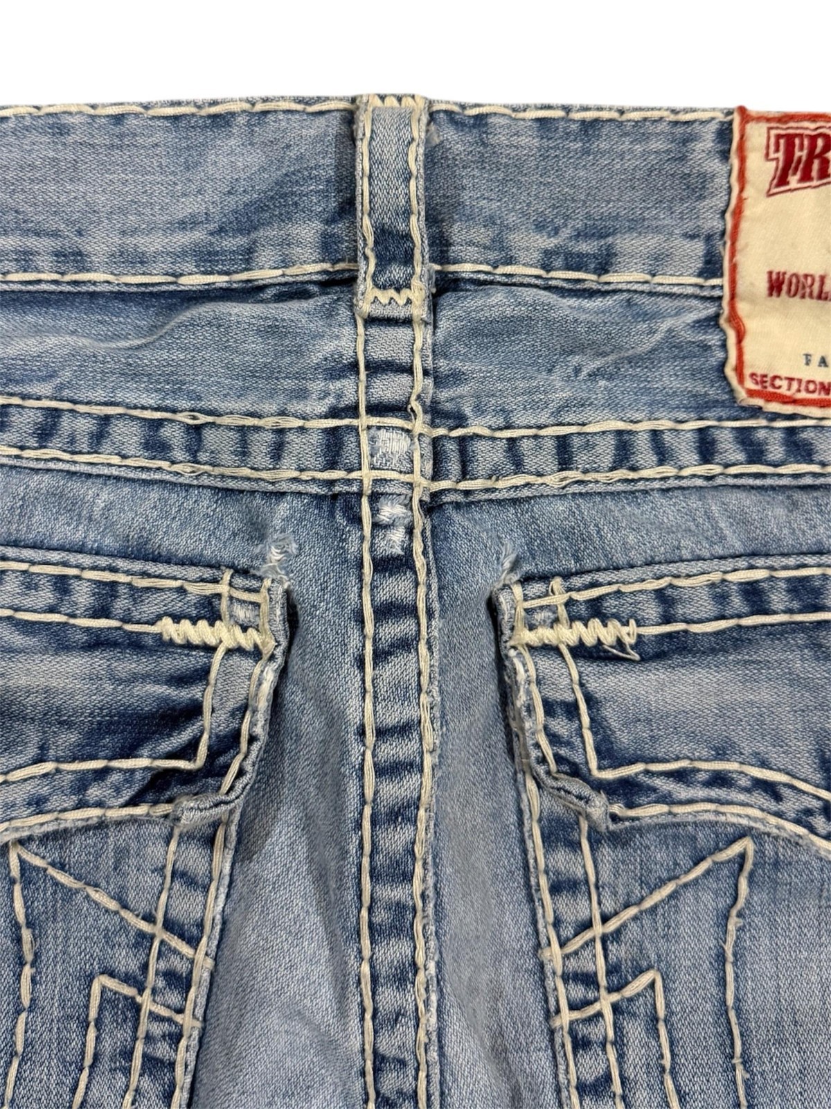 True Religion Billy Super T Jeans Light Wash Distressed Bootcut Y2K Denim 33