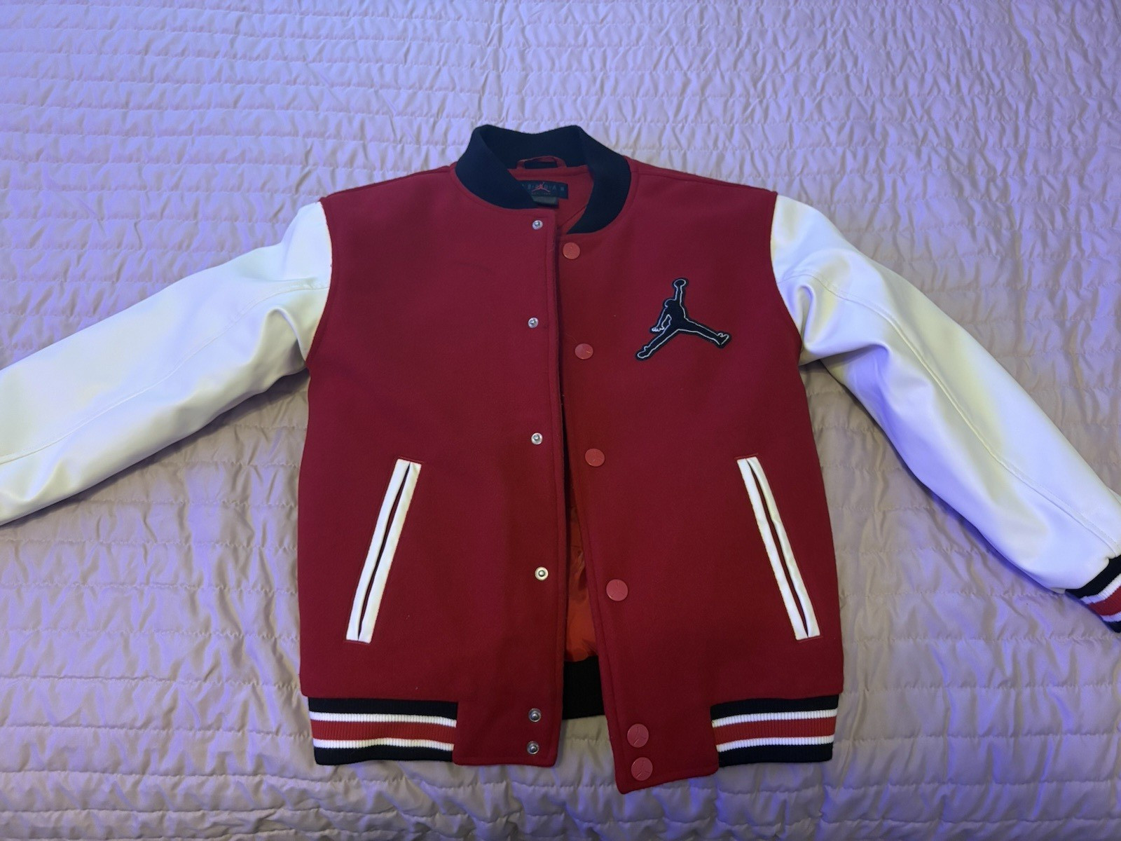 Jordan Air Jordan Red/White/Black Varsity Jacket Snap Buttons Logo Men’s L