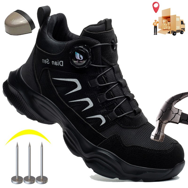 Men Safety Toe Work Shoes Rotating Buckle Breathable Non-Slip Steel Toe Sneakers