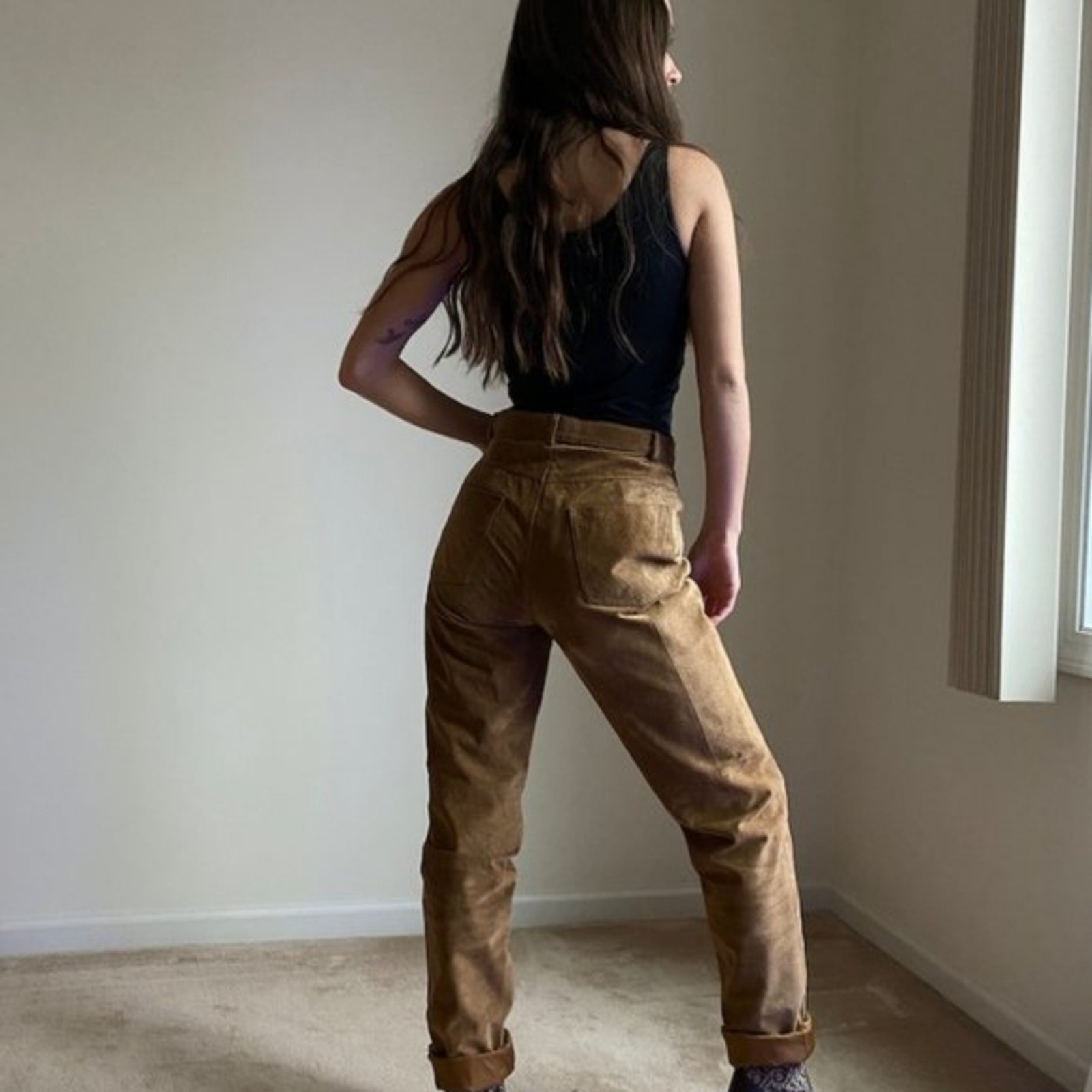 Vintage Hugo Buscati High Waist Tan Genuine Leather Pants || 12