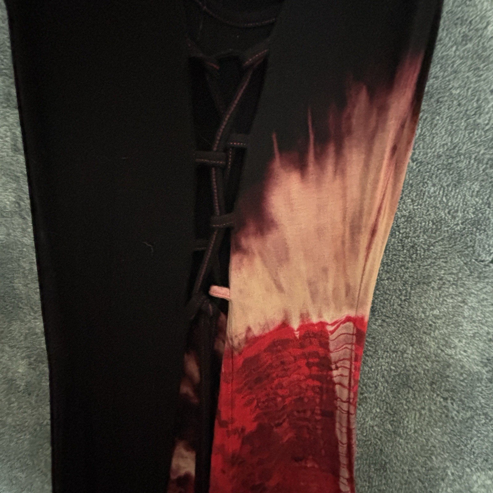 Kamana Hand Dyed Tie Dye Maxi Dress Medium Black Red Lace Up Back Boho