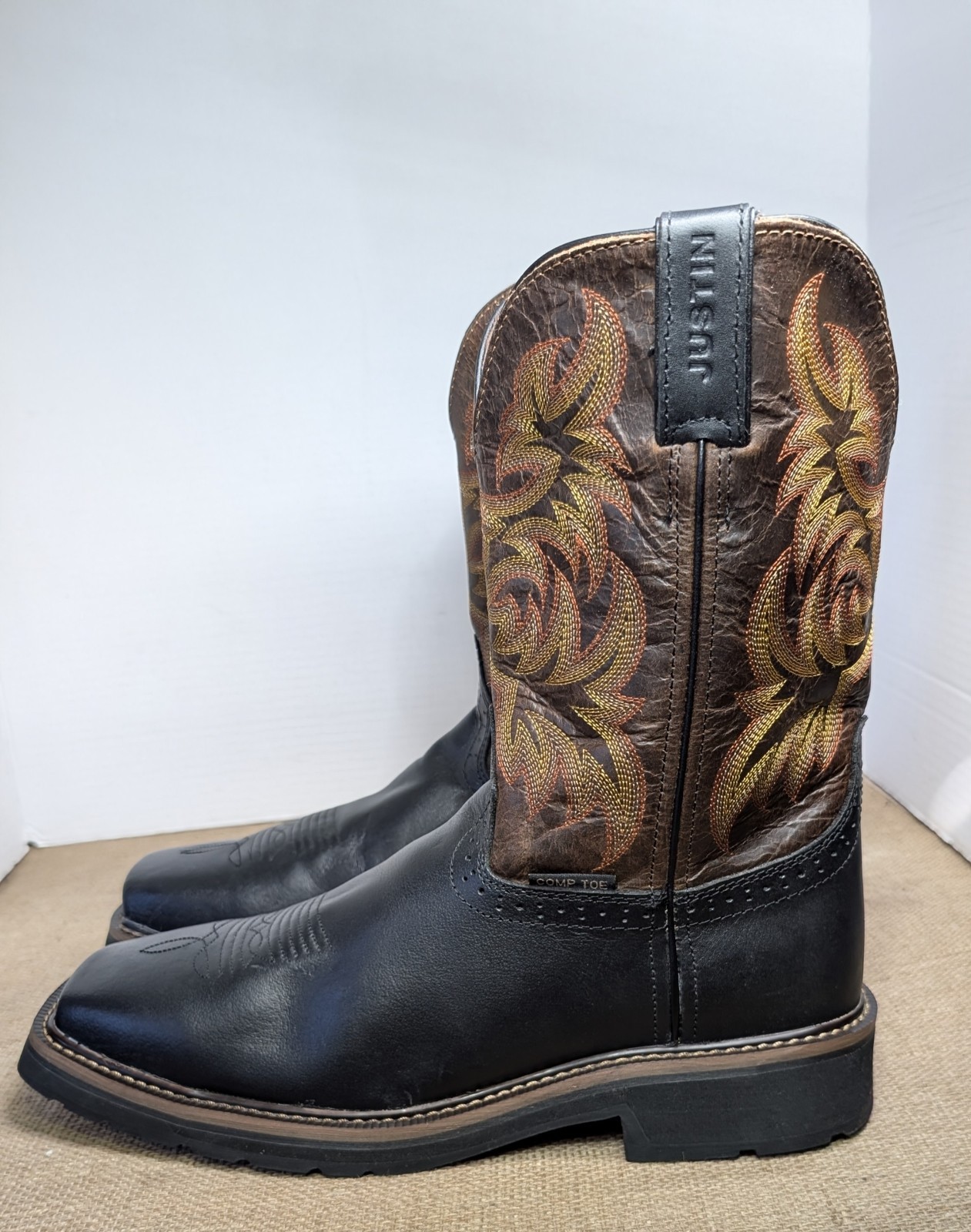 Justin Men’s Boots Driller Western Stampede Cowboy Work Composite Toe 10.5 D