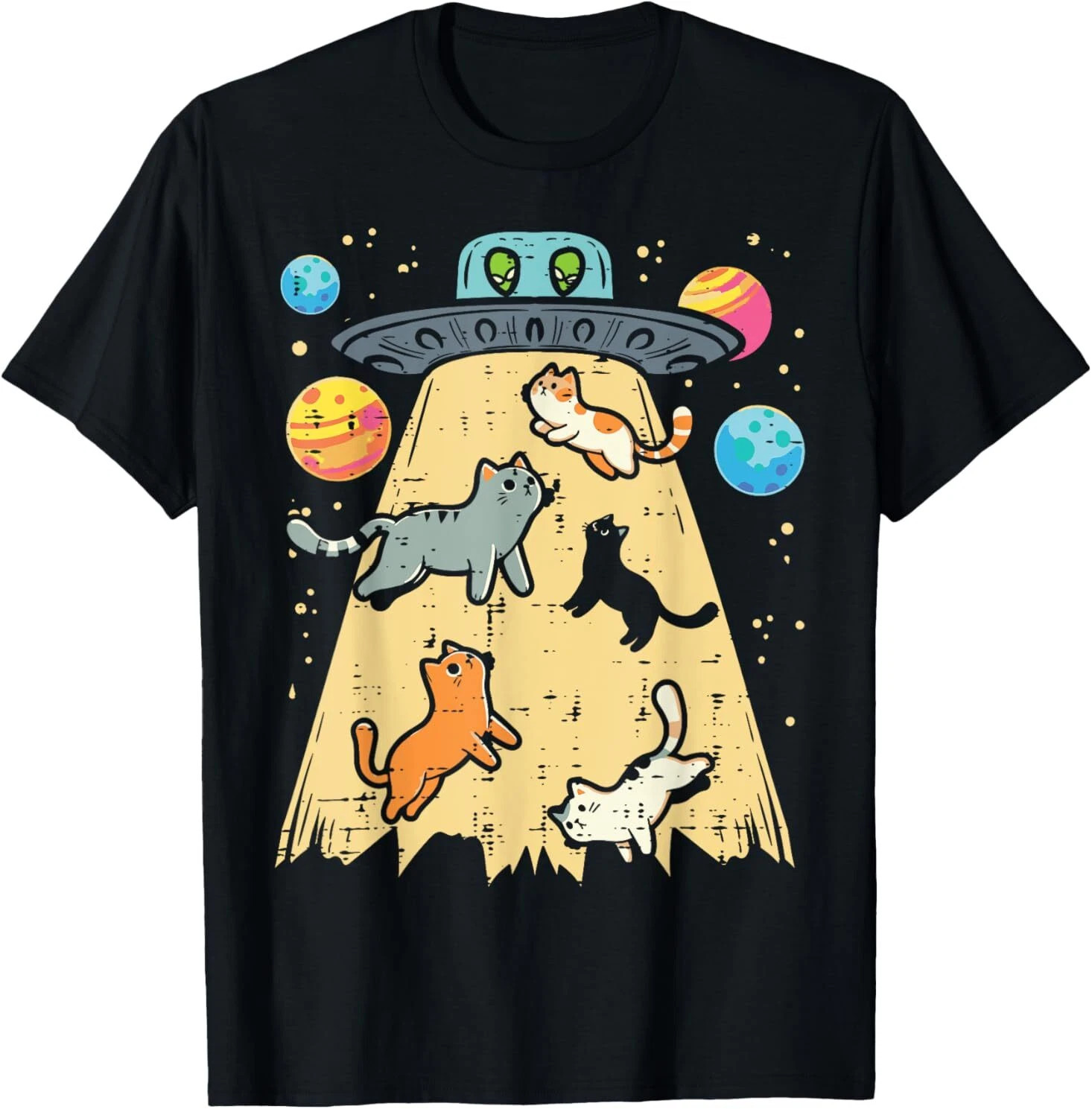 Alien Abduction Cats UFO Flying Saucer Space T-Shirt