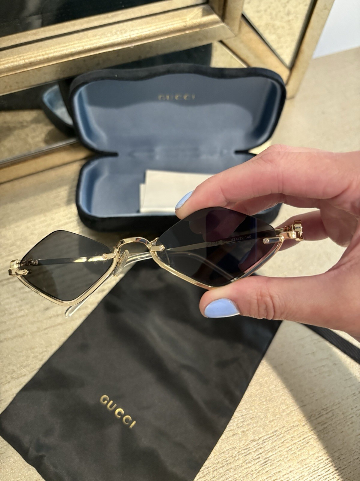 Gucci Eyewear Hexagon Frame Gold Tone Sunglasses Unisex GG Emblem