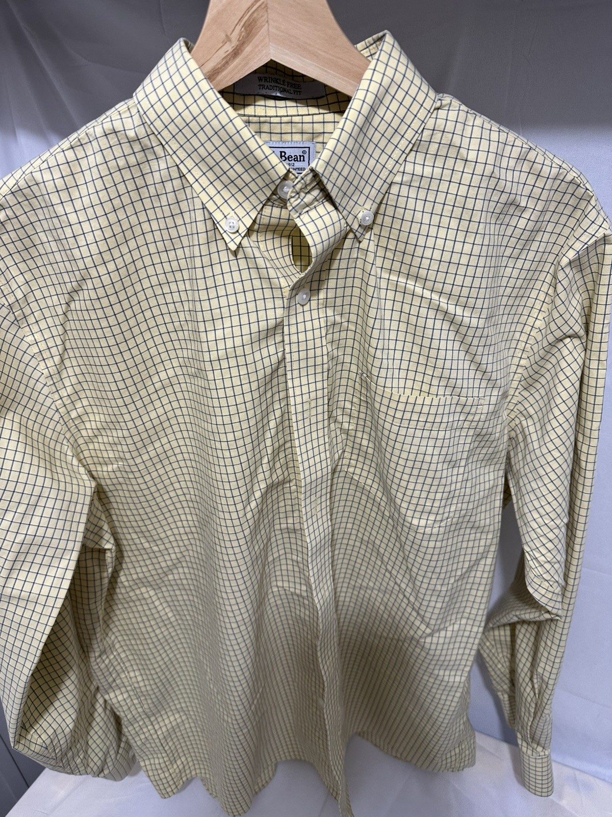 LL Bean Shirt Mens Yellow Stripe Med Button Down Made In Sri Lanka Pocket Casual