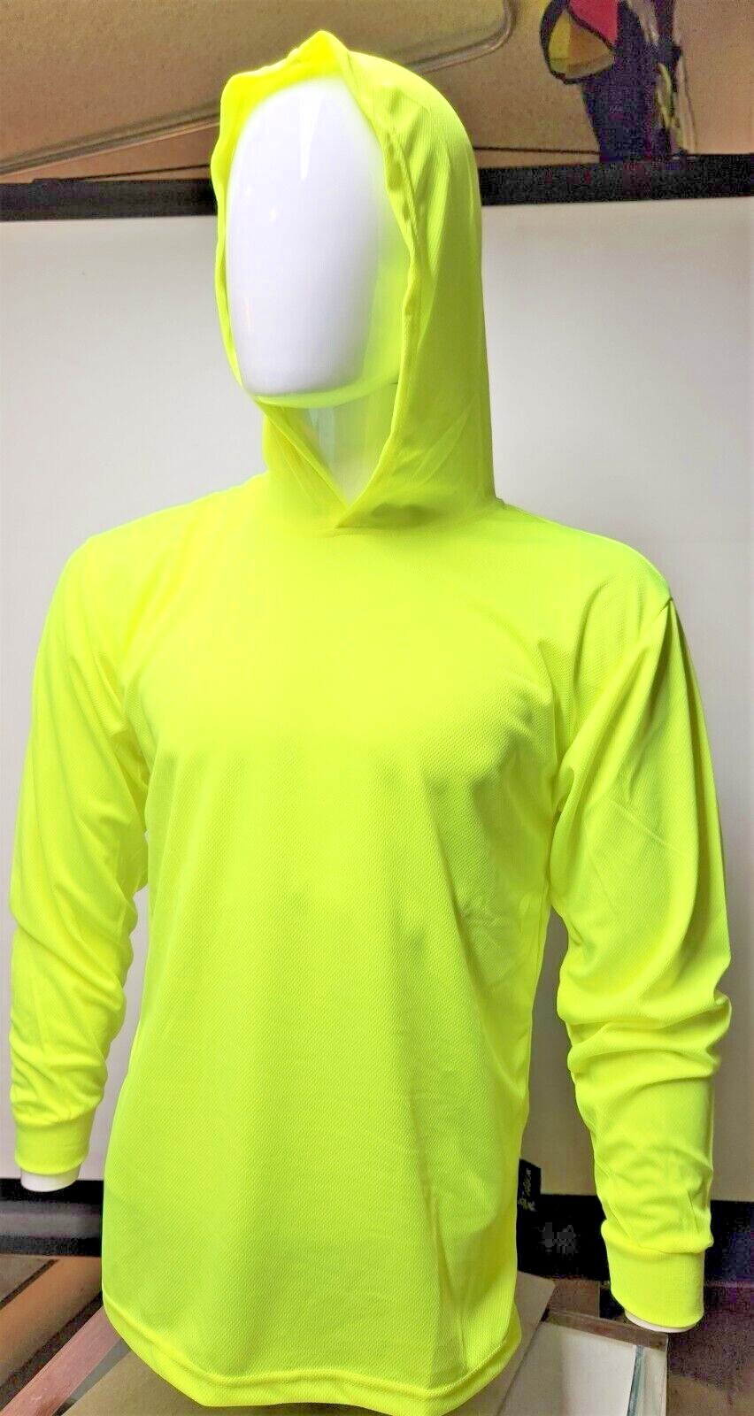 Yellow Long Sleeve Safety Shirt With Hoodie, Quick Dry Polyester Birdeye mesh